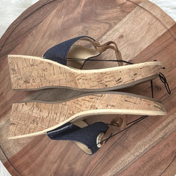 Liz Claiborne Sandals Womens Size 8 Blue Denim Lively Cork Wedge Thong Platform - Picture 6 of 9